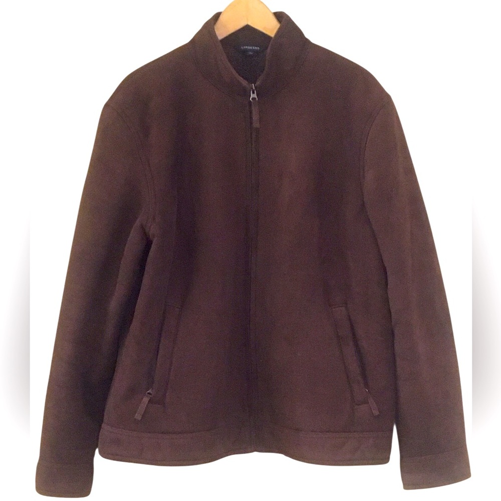 Lands’ End Mens Brown Faux Suede Zip-Up Insulated Jacket